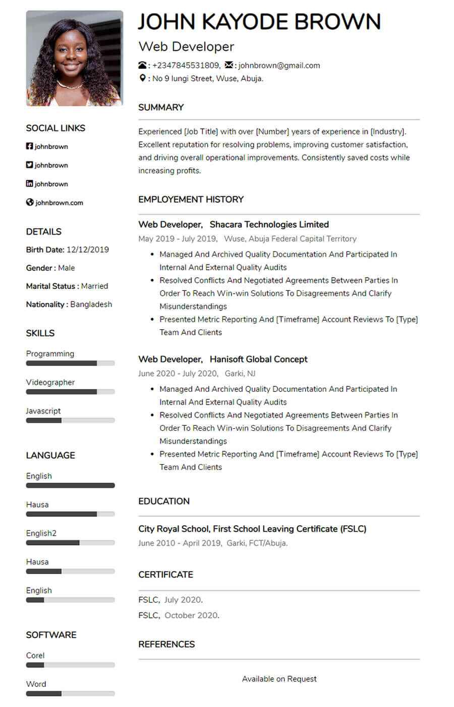 Pacific CV Template
