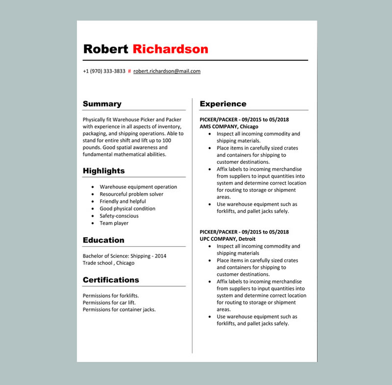 Picker Resume Template