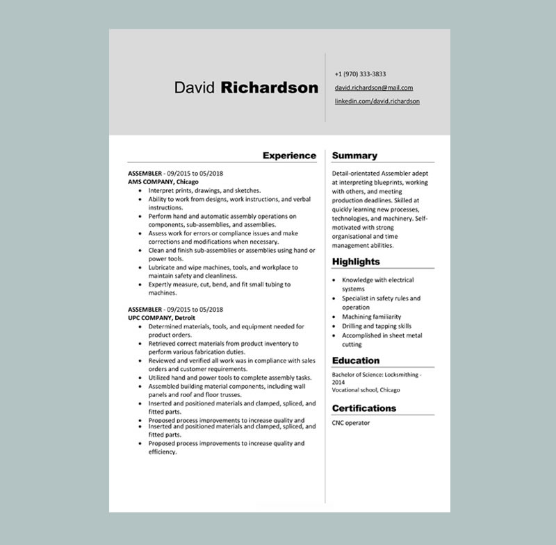 Assembler Resume Template