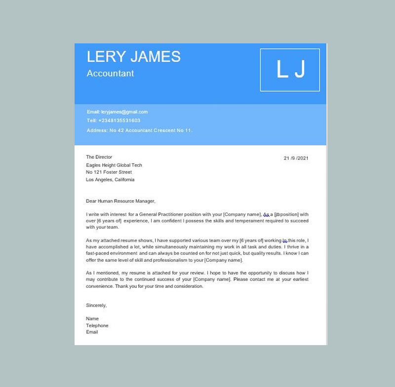 Wakanda  Word Cover Letter