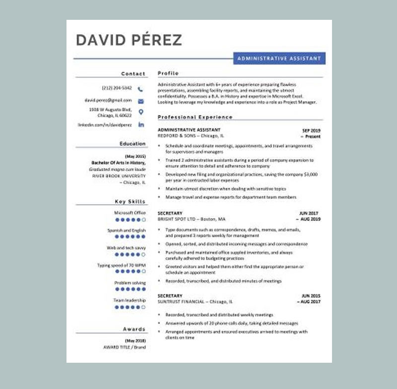 Minimalist Professional Resume Template Blue