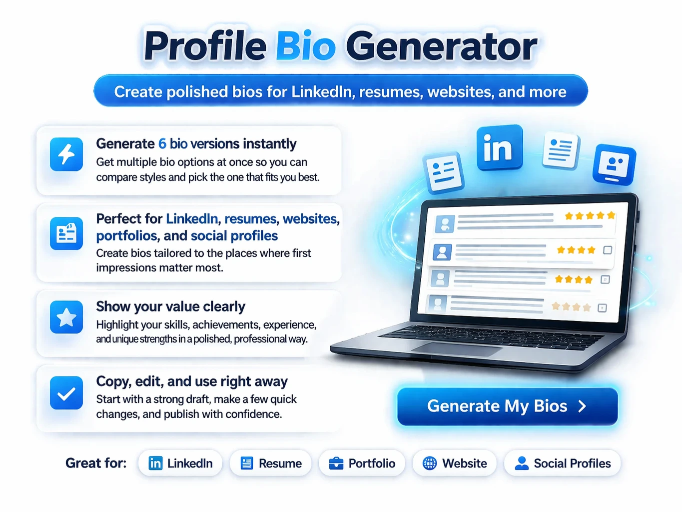 Professional bio generator illustration