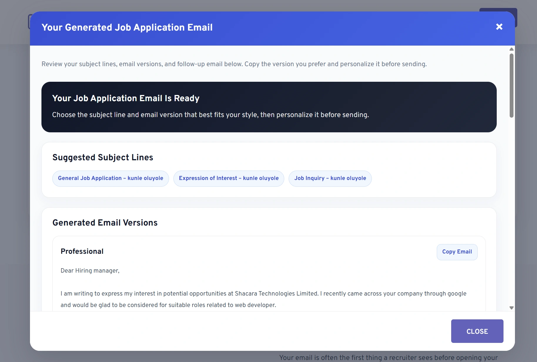 Professional job email generator illustration