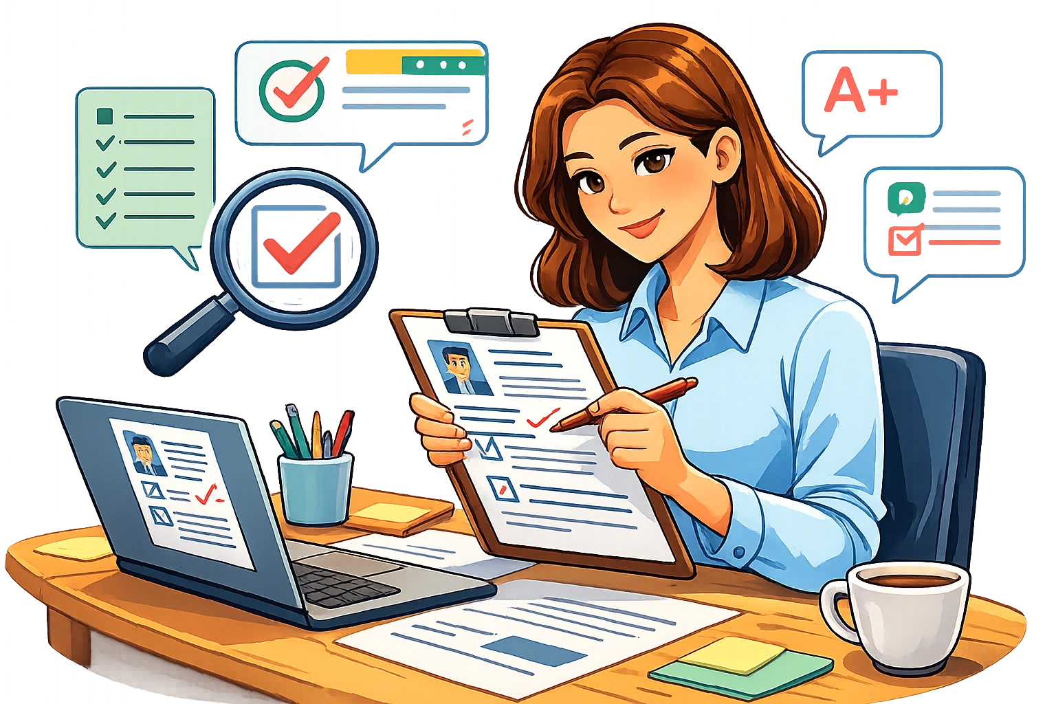 Resume proofreading and ATS scan illustration